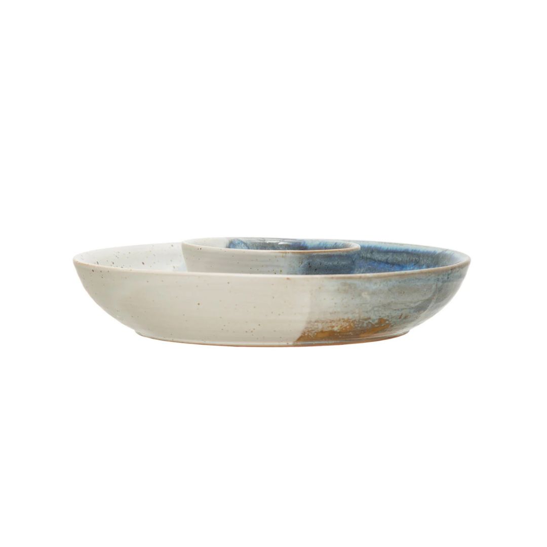 Chip & Dip Bowl – Cream/Blue – 8.9″ x 8.9″